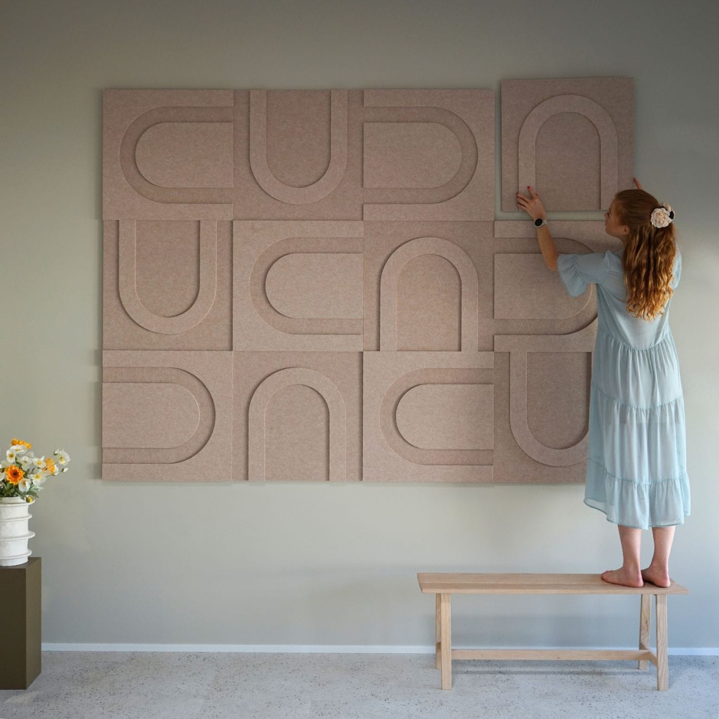 Large geometric wall art panel installation featuring sound-absorbing acoustic art from Arturel's Geometric collection